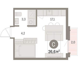 Студия квартира, вторичка, 27м2, 8/9 этаж