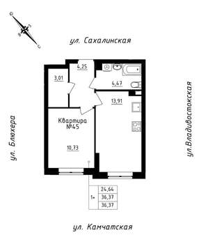 1-к квартира, строящийся дом, 36м2, 7/25 этаж
