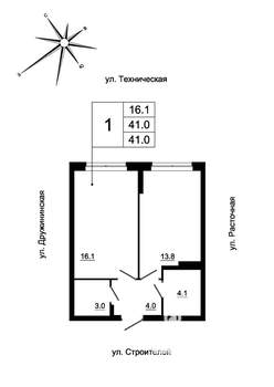 1-к квартира, строящийся дом, 41м2, 12/19 этаж
