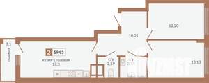 2-к квартира, строящийся дом, 60м2, 6/31 этаж