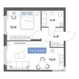 1-к квартира, строящийся дом, 41м2, 1/17 этаж