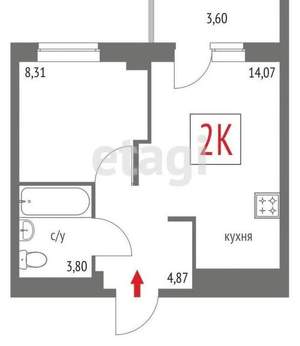 1-к квартира, вторичка, 31м2, 11/17 этаж