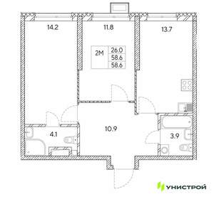 2-к квартира, вторичка, 59м2, 26/30 этаж