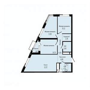 3-к квартира, строящийся дом, 75м2, 25/30 этаж
