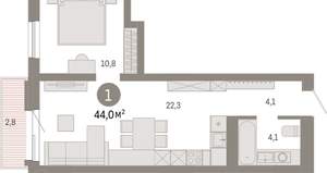 1-к квартира, вторичка, 44м2, 7/8 этаж