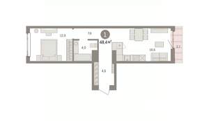 1-к квартира, вторичка, 48м2, 5/9 этаж