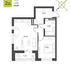 1-к квартира, строящийся дом, 49м2, 10/16 этаж