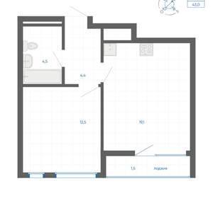 1-к квартира, вторичка, 43м2, 15/32 этаж