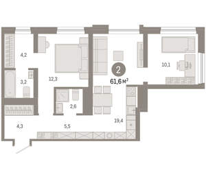 2-к квартира, вторичка, 62м2, 4/8 этаж