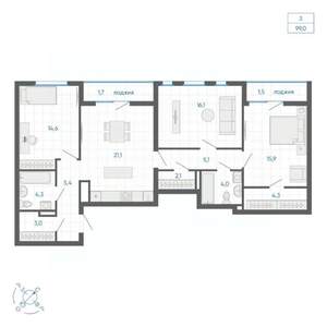 3-к квартира, строящийся дом, 99м2, 31/32 этаж