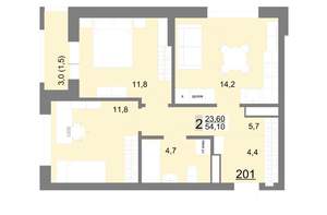 2-к квартира, вторичка, 54м2, 24/26 этаж