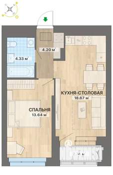 1-к квартира, строящийся дом, 44м2, 22/26 этаж