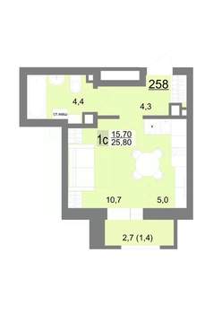 Студия квартира, вторичка, 26м2, 6/26 этаж