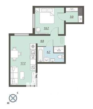 1-к квартира, вторичка, 41м2, 9/24 этаж