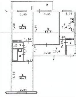 3-к квартира, вторичка, 64м2, 1/9 этаж