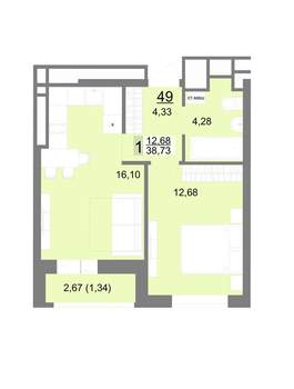 1-к квартира, вторичка, 39м2, 6/22 этаж