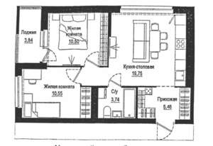2-к квартира, вторичка, 53м2, 9/17 этаж
