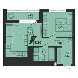 1-к квартира, вторичка, 37м2, 26/26 этаж