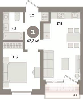 1-к квартира, вторичка, 42м2, 3/24 этаж