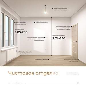 2-к квартира, строящийся дом, 45м2, 3/22 этаж