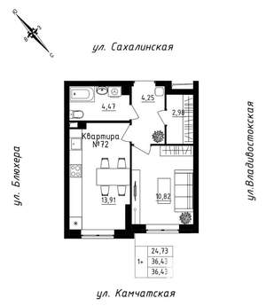 1-к квартира, строящийся дом, 36м2, 7/25 этаж