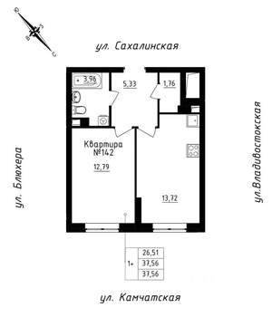 1-к квартира, строящийся дом, 38м2, 12/25 этаж