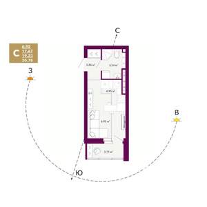 Студия квартира, вторичка, 19м2, 4/20 этаж