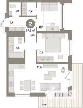 2-к квартира, вторичка, 67м2, 4/24 этаж