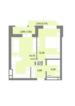 1-к квартира, строящийся дом, 39м2, 14/22 этаж