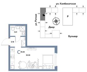 Студия квартира, строящийся дом, 27м2, 16/21 этаж