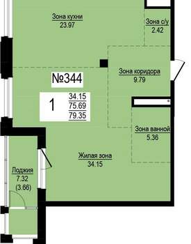 1-к квартира, вторичка, 79м2, 6/9 этаж