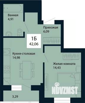 1-к квартира, строящийся дом, 42м2, 4/30 этаж