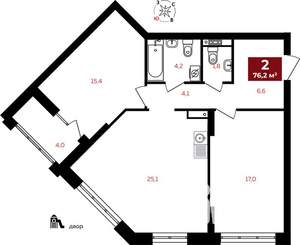 2-к квартира, строящийся дом, 76м2, 10/32 этаж