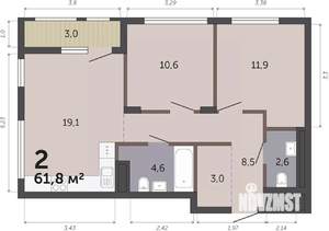 2-к квартира, вторичка, 62м2, 3/19 этаж