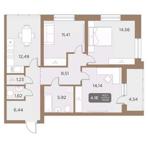 4-к квартира, вторичка, 79м2, 8/24 этаж