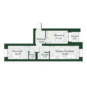 2-к квартира, вторичка, 53м2, 4/4 этаж