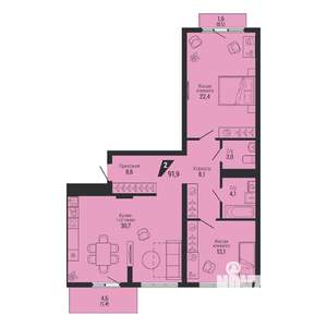 2-к квартира, вторичка, 92м2, 5/31 этаж