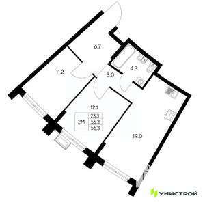 2-к квартира, вторичка, 56м2, 2/31 этаж