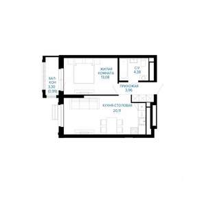 1-к квартира, строящийся дом, 43м2, 23/30 этаж