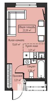 Студия квартира, строящийся дом, 23м2, 22/28 этаж