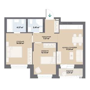 2-к квартира, вторичка, 62м2, 14/25 этаж