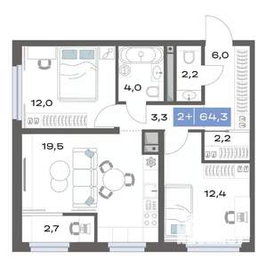 2-к квартира, строящийся дом, 64м2, 10/17 этаж