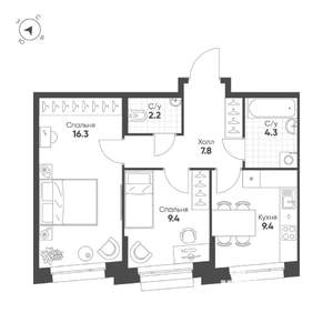 2-к квартира, вторичка, 49м2, 9/9 этаж