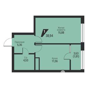 1-к квартира, вторичка, 39м2, 14/25 этаж