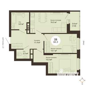 2-к квартира, сданный дом, 66м2, 9/25 этаж