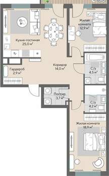 2-к квартира, вторичка, 88м2, 3/28 этаж