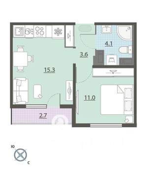 1-к квартира, вторичка, 35м2, 21/24 этаж