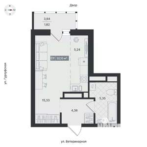Студия квартира, вторичка, 34м2, 2/24 этаж
