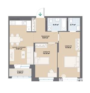 2-к квартира, вторичка, 67м2, 12/25 этаж