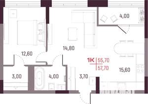 1-к квартира, вторичка, 56м2, 25/25 этаж